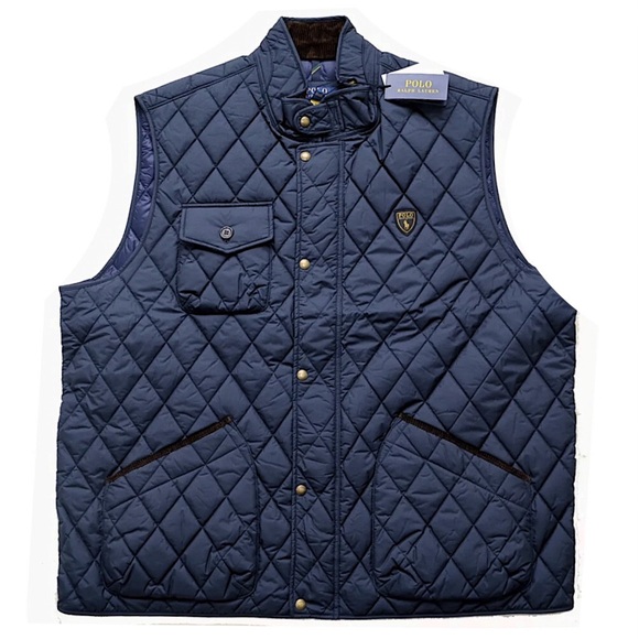 RALPH LAUREN Navy Blue Quilted Button Vest with Front Pockets & Rear Waist Snaps - Picture 1 of 7